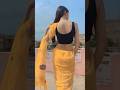 Beautiful Slim Girl Patli Ladki In Yellow Saree Black Blouse Fashion Backlesssaree Backless