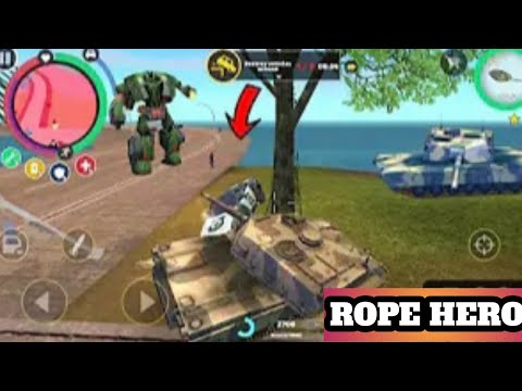 Rope Hero Vice Town (Army Tank Fightar Robot) Police Car Stuck on TreeAndroid Gameplay HD