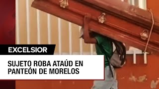 Hombre roba ataúd de un panteón en Morelos y se lo lleva a cuestas