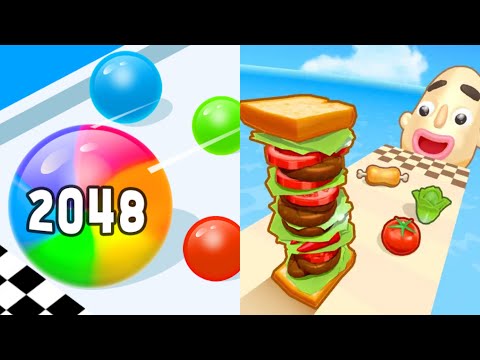Merge 2048 Race Ball Game vs Sandwich Runner All Levels Gameplay Android, iOS