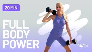 20 Min Full Body Power + Core Workout with Dumbbells at Home