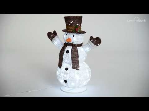 Lotti Pupazzo Di Neve A LED 60 Cm Con Timer 8h E Luci Scintillanti - Bianco E Marrone, Per Interni Ed Esterni