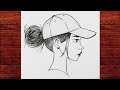 Karakalem Şapkalı Kız Çizimi / Kolay Adım Adım Resim Çizimi Nasıl Yapılır / M.A Çizim