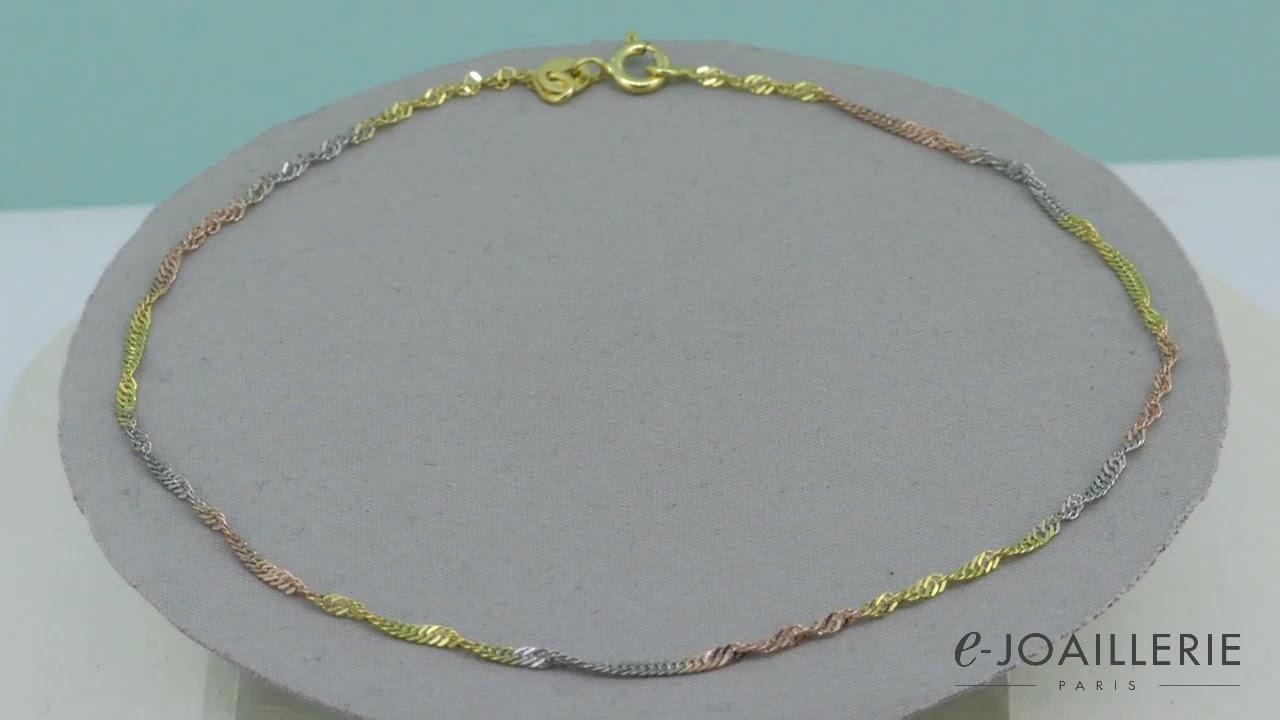 www.e-joaillerie.com – Chaine de cheville trois ors 18 carats maille Singapour