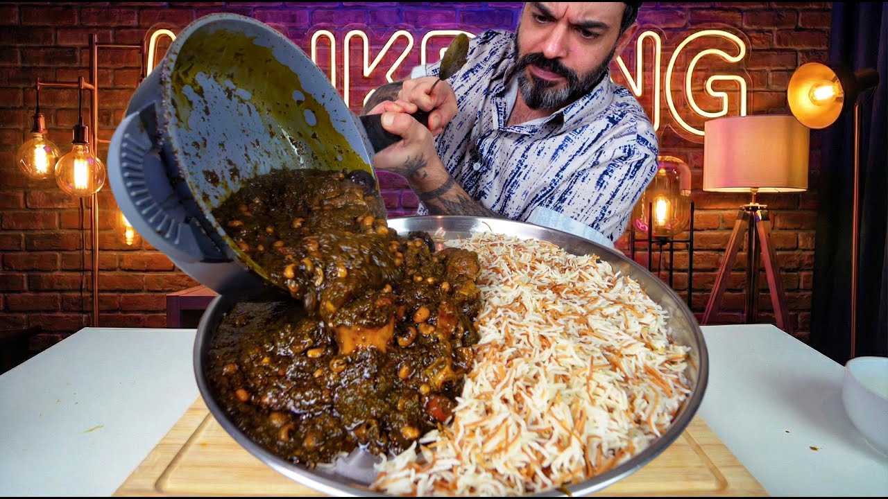 الشبزي العراقي البصراوي الحار او السبزي موكبانغ Spicy Iraqi Basrawi Shabzi Mukbang Eating Show