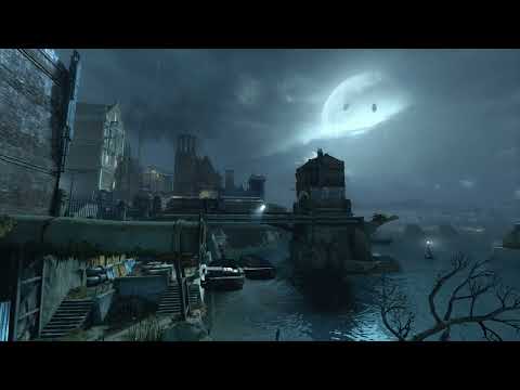 Dishonored Ambience | Clavering Boulevard Rainy Bridge View Under Moonlight | Ambient | 1440p | ASMR