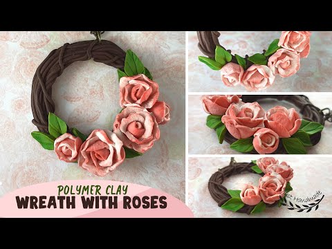 ~JustHandmade~ Polymer clay WREATH with TWO TONE ROSES - pendant  - tutorial / DIY