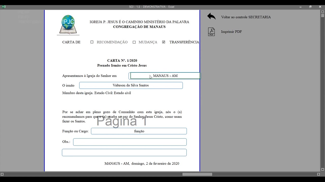 R$ 39,99 - 08 -  Planilha de Gestão de Igrejas - Emissão de carta de recomendação / mudança