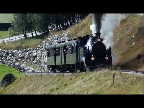 Furka Oberalp train departs Oberwald, Switzerland.MP4
