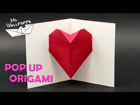 Muttertagsgeschenke basteln - einfache Origami Herz Pop Up Karte selber machen - Diy