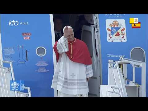 Arrivée et accueil officiel du pape #LéonXIV à l’aéroport de Madrid #PapeenEspagne