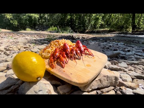 CATCH and COOK Making Crawfish Ramen noodles at the creek