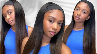 Super Natural Everyday Headband Wig | Yaki Straight Chestnut Ombré Wig | Ft. UNice Hair