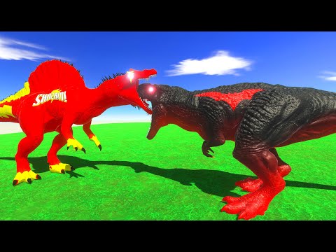 4x SHAZAM SPINO vs RED BATMAN T-REX vs SPIDERMAN GORO DEATH RUN - Animal Revolt Battle Simulator