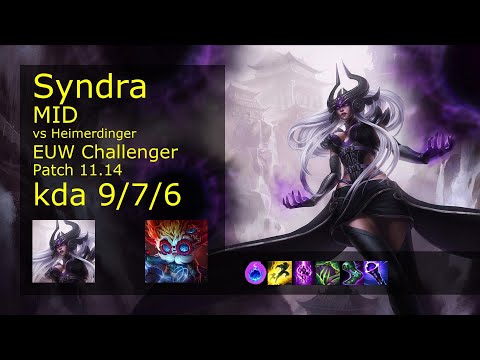 Syndra vs Heimerdinger Mid - EUW Challenger 9/7/6 Patch 11.14 Gameplay