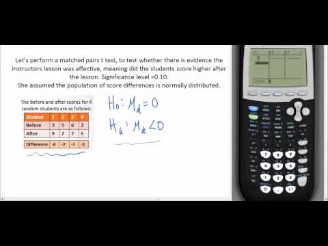 How to perform a matched Paired t test on TI84 Student Lesson example