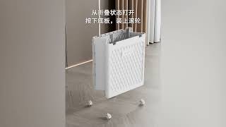 سلة ملابس بعجلات وغطاء لون ابيض