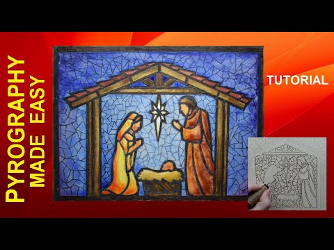Wood Burning for beginners - watercolor Christmas Nativity scene - pyrography tutorial