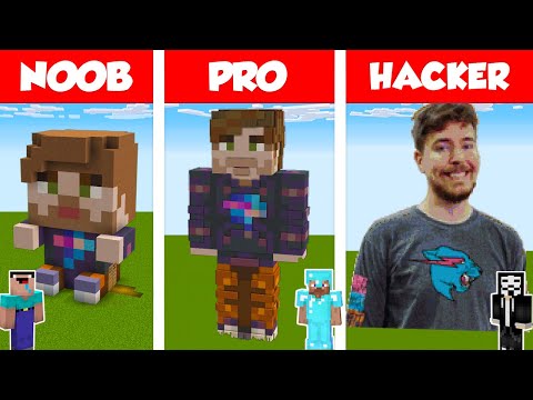 Minecraft NOOB vs PRO vs HACKER: MrBEAST STATUE HOUSE BUILD CHALLENGE in Minecraft / Animation