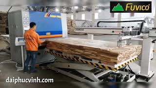 MÁY CHÀ NHÁM THÙNG 1300mm 3 trục OPTION Bàn Nâng thủy lực tự động đẩy ván trong nhà máy sx ván ghép