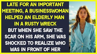 Woman helped an old man in a rusty wreck and suddenly was shocked by the familiar  scar on his arm