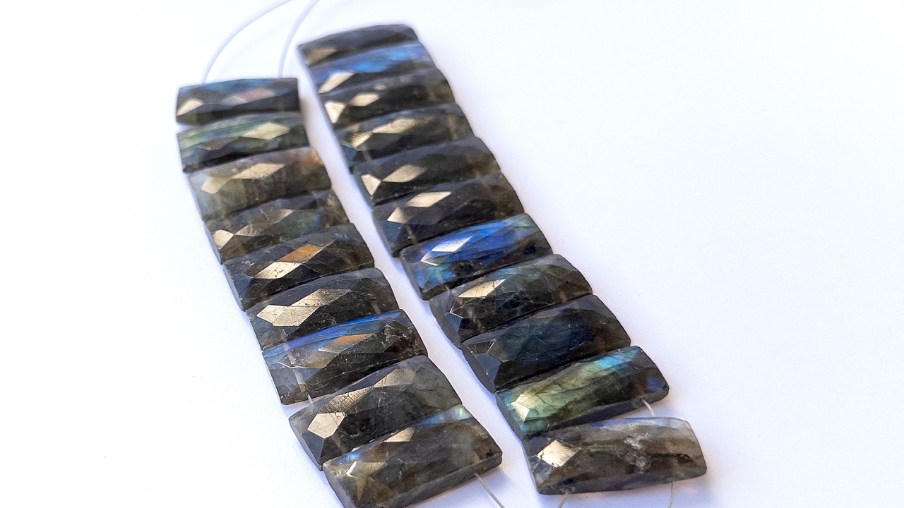 Labradorite | Faceted Rectangle | 20mm X 9.5mm Bead Size | 20 Pieces video