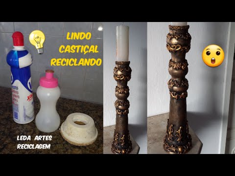 Castiçal feito com garrafas. #castiçal#
