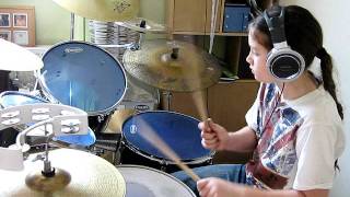 10 year old drummer girl laying down a groove :-) aug 2011.AVI