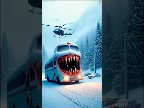 A Zombie Bus coming in icy mountains🥱💀💀🫣#bus #ice_mountains #scary #horror #aiart #viralshort