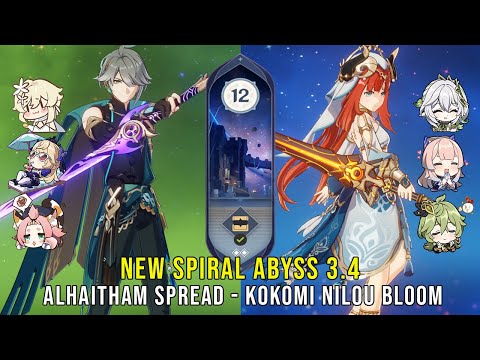 C0 Alhaitham Spread and C0 Kokomi Nilou Bloom - New Genshin Impact Abyss 3.4 - Floor 12 9 Stars