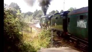preview picture of video 'Great wheelslip as Tangmere not Oliver Cromwell departs from Dorchester South 19 Aug 2009'