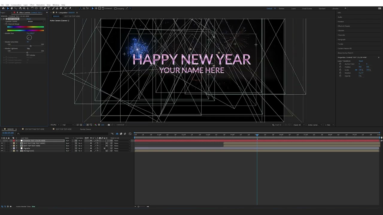 How to edit the Happy New Year Fireworks Intro in After Effects