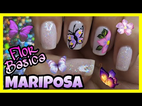 DECORACIÓN DE UÑAS FLOR ROSADA 🌺 Y MARIPOSA 🦋 Butterfly and flower nailart  ♥ NailArt By Andy