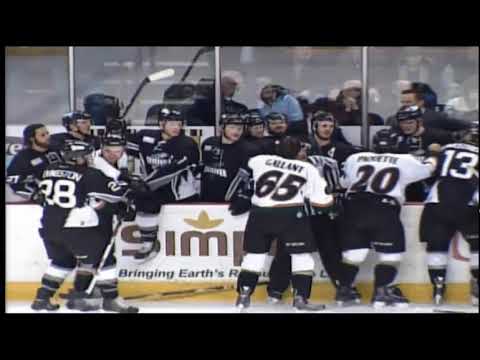 ECHL - Alex Gallant & Danick Paquette attack Devin DiDiomete on the bench 04/08/15