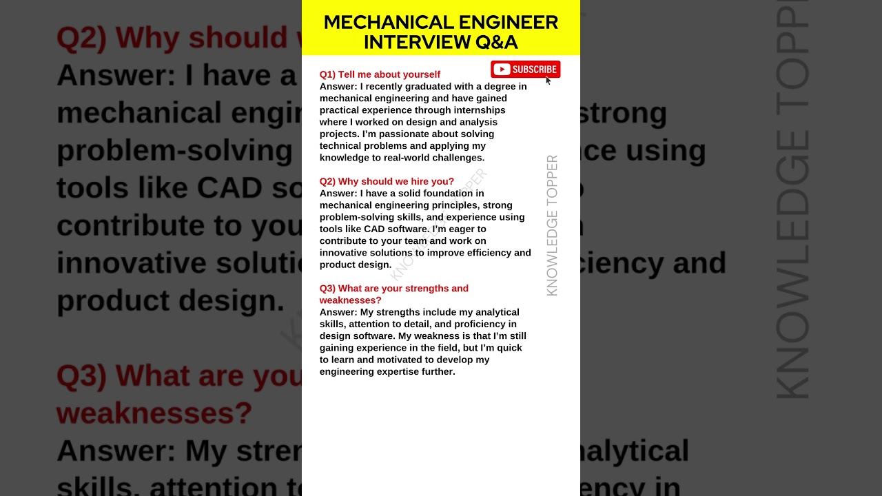 Mechanical Engineering Interview Questions and Answers | Mechanical Engineer Job Interview