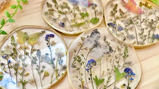 Resin Coasters With Pressed Flowers and Butterflies