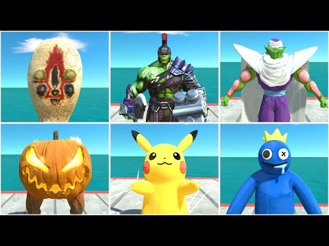 Scp 173, Gladiator Hulk , Piccolo VS Pumkin Lantern, Pikachu, Rainbow Friends Blue