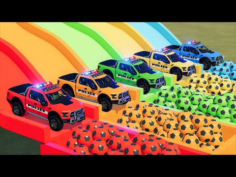 TRANSPORTING POLICE CARS and SOCCER BALLS  with MAN TRUCKS! Farming Simulator 22