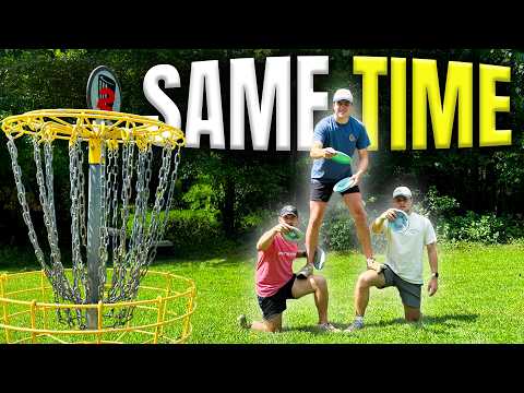 Triples Disc Golf Challenge but we Throw at the SAME TIME?!