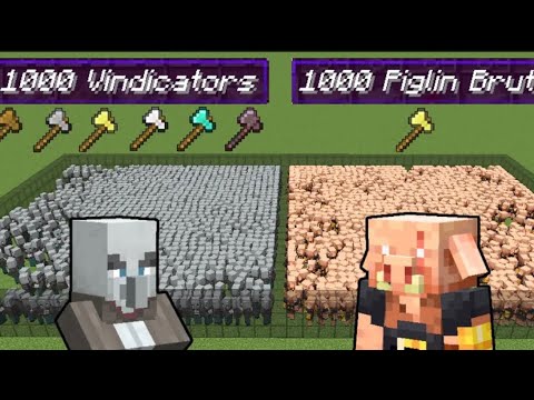 1000 Piglin Brute vs 1000 All Axe Wielding Vindicators Minecraft Mob Battle