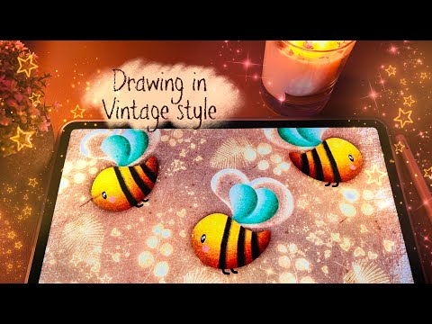 Drawing cute bees pattern in vintage style ⭐️ procreate tutorial