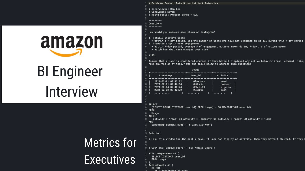 Amazon BI Engineer Interview - Executive Metrics | Business Case + SQL