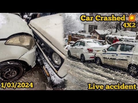 CAR CRASH💥|| SLIDING CAR IN HEAVY SNOWFALL❄️|| MANALI SNOWFALL TODAY || 1/03/2024|| MANALI VLOG😍||
