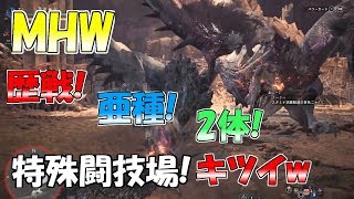 【MHW】歴戦のリオレウス亜種とリオレイア亜種の２体同時討伐‼キ…キツイww【モンハンワールド】