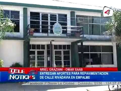 ARIEL GRAZIANI   OMAR SAAB   ENTREGARON APORTES PARA REPAVIMENTACION DE CALLE RIVADAVIA EN EMPALME
