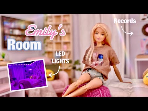 Emily’s NEW Room! Making a Trendy Gen Z Barbie Doll Room - LED Lights| Records| Vines| TV| Collage