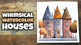 Watercolor Painting Tutorial | Whimsical Houses in Autumn | Step by Step for Beginners
