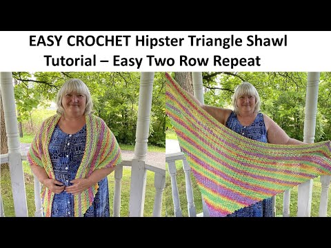Easy Crochet Hipster Triangle Shawl Tutorial - Easy Two Row Repeat - #MakeitPremier