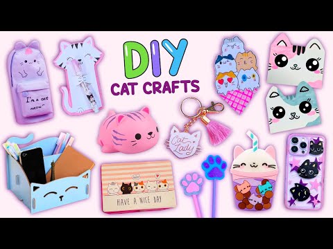 10 DIY CUTE CAT CRAFTS - Cat Pencil Case - Bookmark - Pen Decor - Organizer and more...