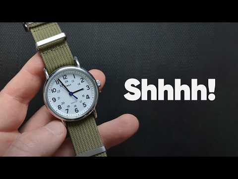 Timex Unisex Weekender 38mm Watch – Silver-Tone Case White Dial with Olive Fabric Slip-Thru Strap video review thumbnail